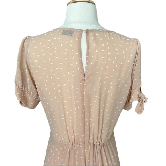 DRESS FORUM Maxi Dress Polka Dot Chiffon Nude Pink Tiered, Size Small - Picture 10 of 16